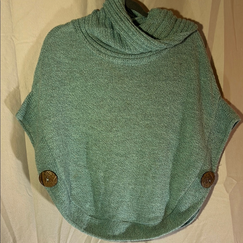 Women's Cowl Neck Teal Green Sweater with big buttons. Size S-M